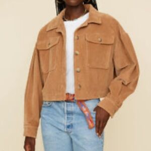 NWT $298 Sz L Xirena Brown Almond Tobin Crop Corduroy Jacket